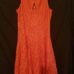 Peach lace dress.